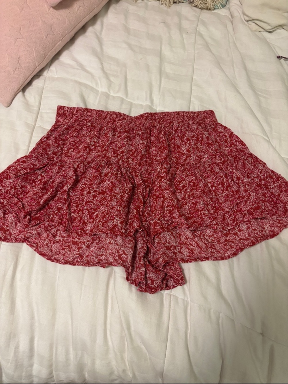 American Eagle Outfitters Red Paisley Flutter Hem Shorts